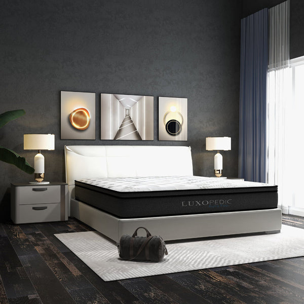 Luxopedic Pocket Spring Mattress 5 Zone 32Cm Euro Top Memory Foam Medium Firm Queen White Grey Mattresses