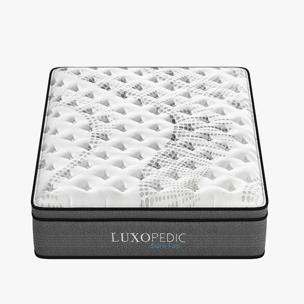 Luxopedic Pocket Spring Mattress 5 Zone 32Cm Euro Top Memory Foam Medium Firm Queen White Grey Mattresses