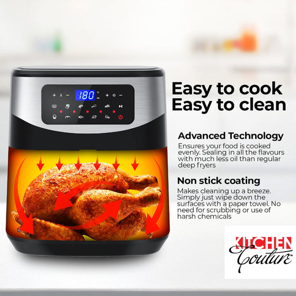 Kitchen Couture 12 Litre Air Fryer Multifunctional Lcd One Touch Display Silver Air Fryers