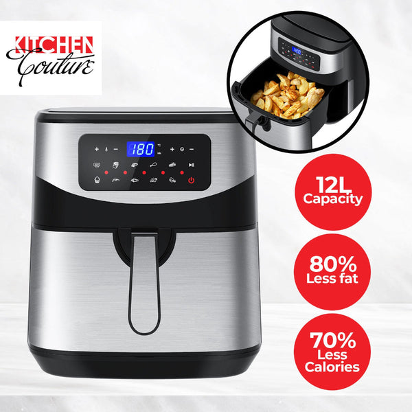 Kitchen Couture 12 Litre Air Fryer Multifunctional Lcd One Touch Display Silver Air Fryers
