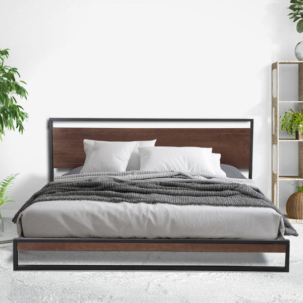 Milano Decor Azure Bed Frame With Headboard Black Wood Steel Platform Single Single Bed Frames
