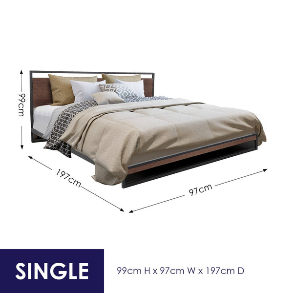 Milano Decor Azure Bed Frame With Headboard Black Wood Steel Platform Single Single Bed Frames