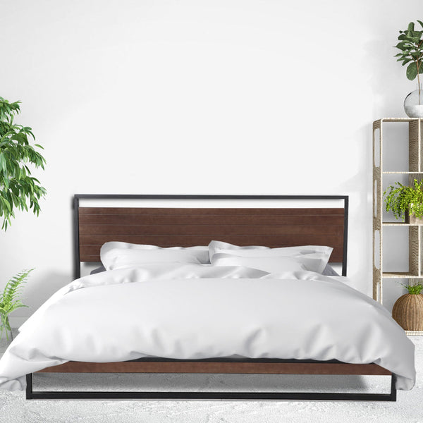 Milano Decor Azure Bed Frame With Headboard Black Wood Steel Platform Single Single Bed Frames