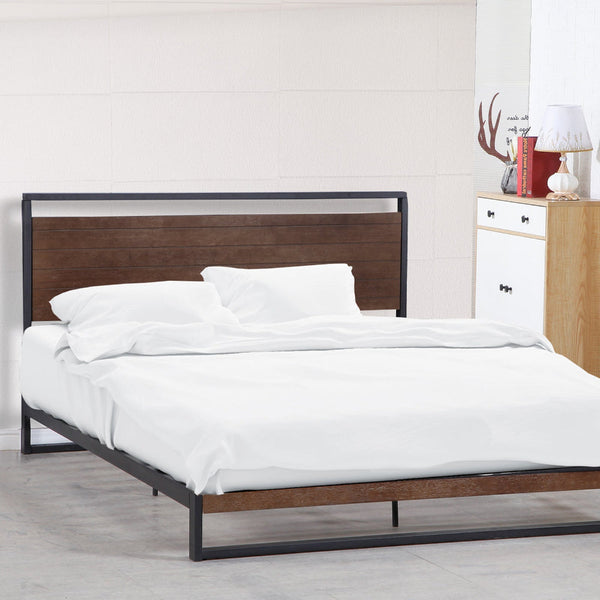 Milano Decor Azure Bed Frame With Headboard Black Wood Steel Platform Single Single Bed Frames