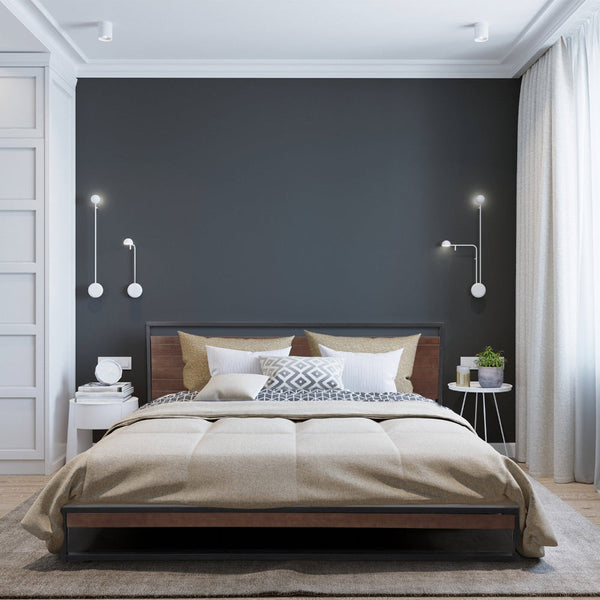 Milano Decor Azure Bed Frame With Headboard Black Wood Steel Platform Single Single Bed Frames