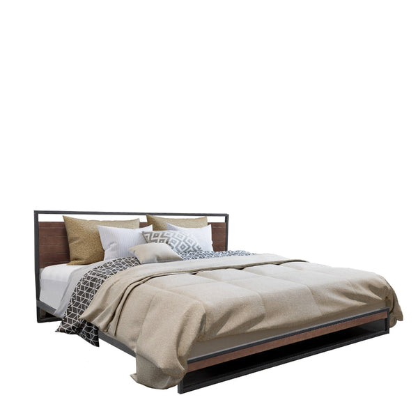 Milano Decor Azure Bed Frame With Headboard Black Wood Steel Platform Single Single Bed Frames