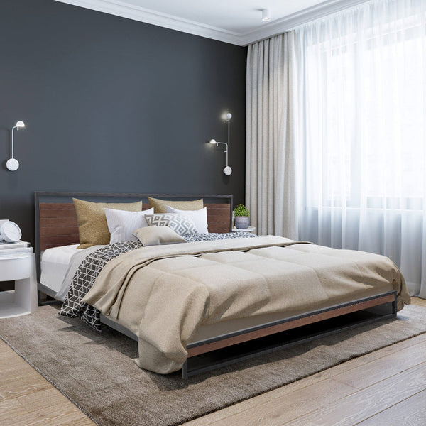 Milano Decor Azure Bed Frame With Headboard Black Wood Steel Platform Single Single Bed Frames