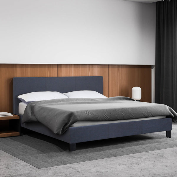 Milano Sienna Luxury Bed Frame Base And Headboard Solid Wood Padded Linen Fabric Single Charcoal Single Bed Frames