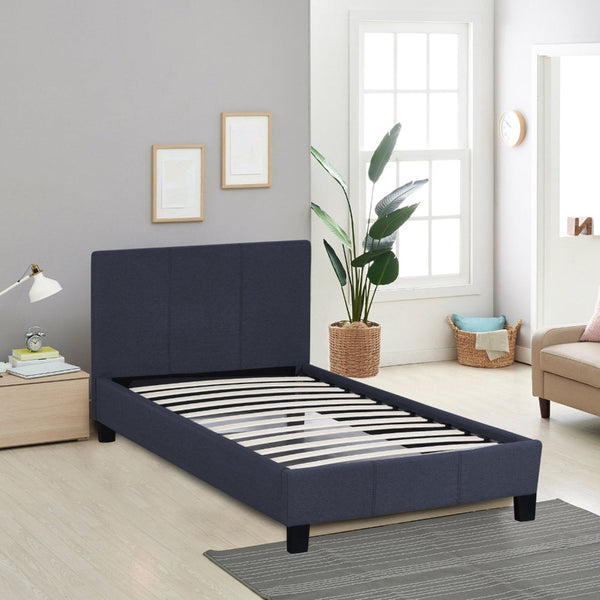 Milano Sienna Luxury Bed Frame Base And Headboard Solid Wood Padded Linen Fabric Single Charcoal Single Bed Frames