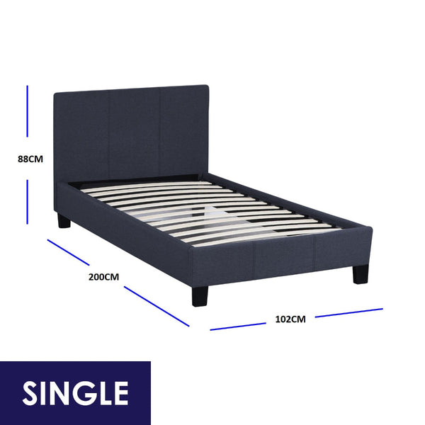 Milano Sienna Luxury Bed Frame Base And Headboard Solid Wood Padded Linen Fabric Single Charcoal Single Bed Frames