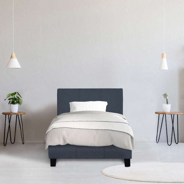 Milano Sienna Luxury Bed Frame Base And Headboard Solid Wood Padded Linen Fabric Single Charcoal Single Bed Frames