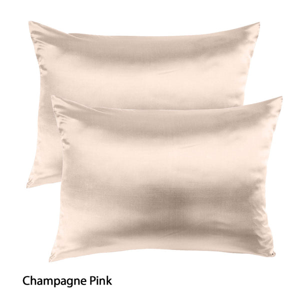 Royal Comfort Mulberry Soft Silk Hypoallergenic Pillowcase Twin Pack 51 X 76Cm Champagne Pink Pillow Cases