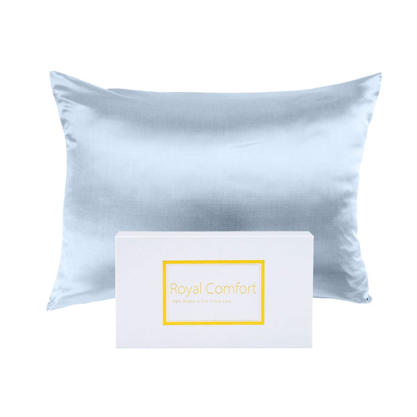 Royal Comfort Mulberry Soft Silk Hypoallergenic Pillowcase Twin Pack 51 X 76Cm Blue Pillow Cases