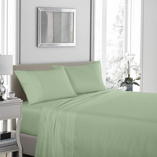 Royal Comfort 1200 Thread Count Sheet Set 4 Piece Ultra Soft Satin Weave Finish Double Sage Green Sheets