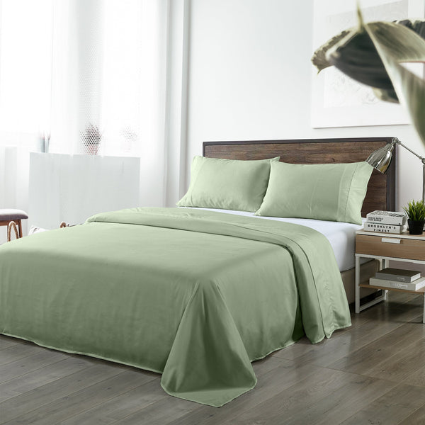 Royal Comfort Bamboo Blended Sheet & Pillowcases Set 1000Tc Ultra Soft Bedding Queen Sage Green Sheets