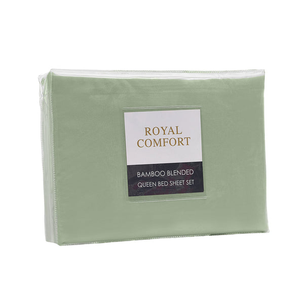 Royal Comfort Bamboo Blended Sheet & Pillowcases Set 1000Tc Ultra Soft Bedding Queen Sage Green Sheets
