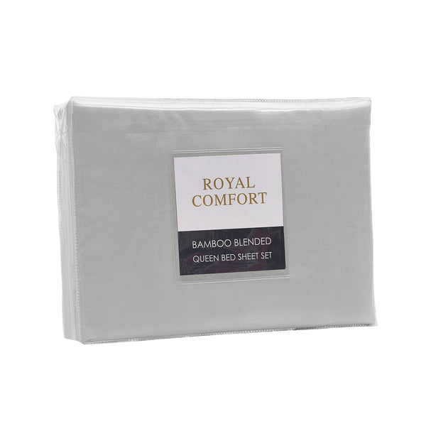 Royal Comfort Bamboo Blended Sheet & Pillowcases Set 1000Tc Ultra Soft Bedding Queen Light Grey Sheets
