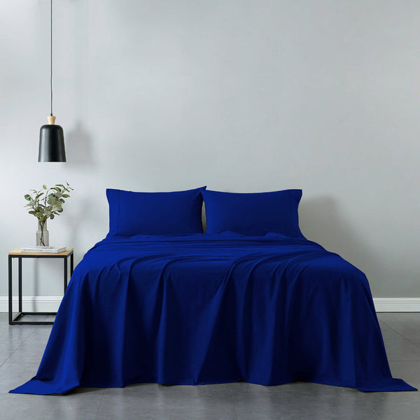 Royal Comfort Vintage Washed 100% Cotton Sheet Set Fitted Flat Pillowcases Single Blue Sheets