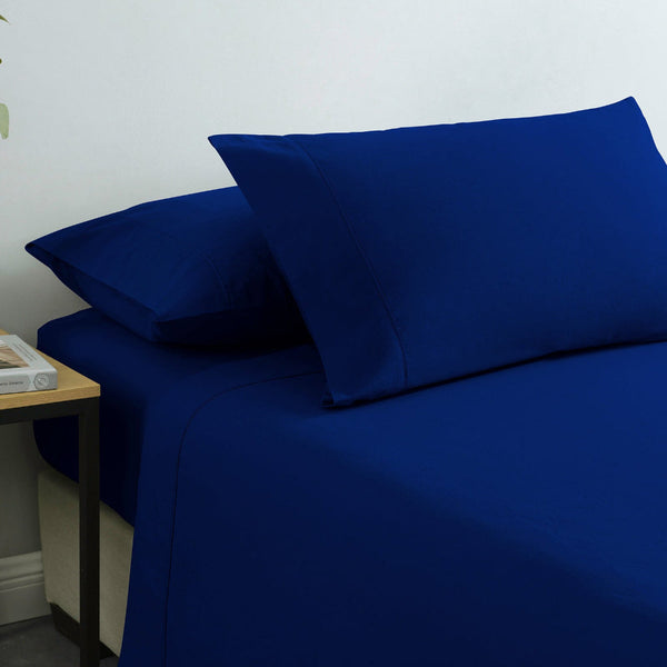 Royal Comfort Vintage Washed 100% Cotton Sheet Set Fitted Flat Pillowcases Double Blue Sheets