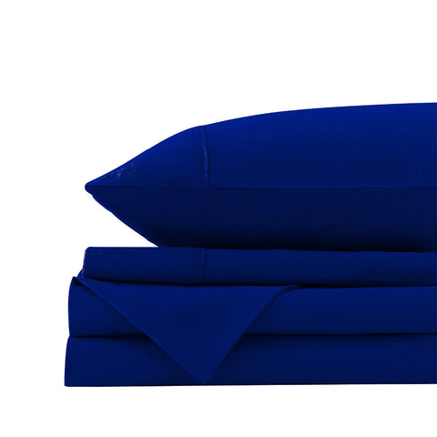 Royal Comfort Vintage Washed 100% Cotton Sheet Set Fitted Flat Pillowcases Double Blue Sheets
