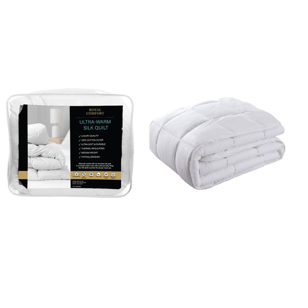 Royal Comfort 800Gsm Silk Blend Quilt Duvet Double White Quilt Covers