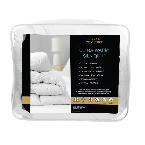 Royal Comfort 800Gsm Silk Blend Quilt Duvet Double White Quilt Covers