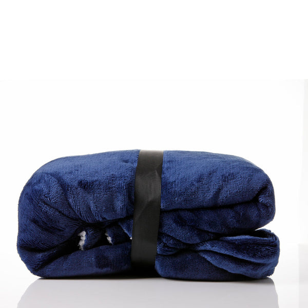 Royal Comfort Snug Hoodie Nightwear Super Soft Reversible Coral Fleece 750Gsm Navy Sleepwear