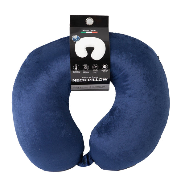 Milano Decor Memory Foam Travel Neck Pillow With Clip Cushion Support Soft Blue Pillows