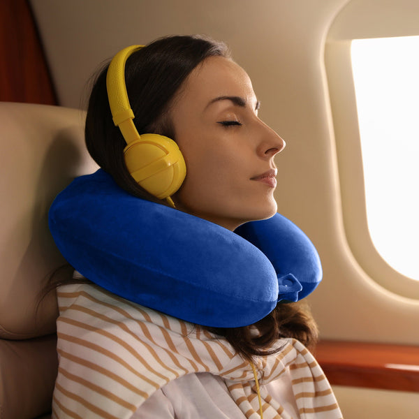 Milano Decor Memory Foam Travel Neck Pillow With Clip Cushion Support Soft Blue Pillows