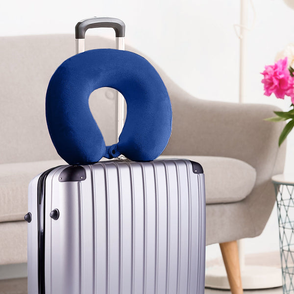 Milano Decor Memory Foam Travel Neck Pillow With Clip Cushion Support Soft Blue Pillows