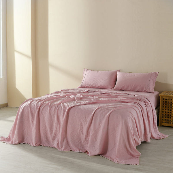 Royal Comfort Flax Linen Blend Sheet Set Bedding Luxury Breathable Ultra Soft Queen Mauve Sheets