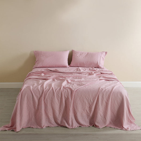 Royal Comfort Flax Linen Blend Sheet Set Bedding Luxury Breathable Ultra Soft King Mauve Sheets