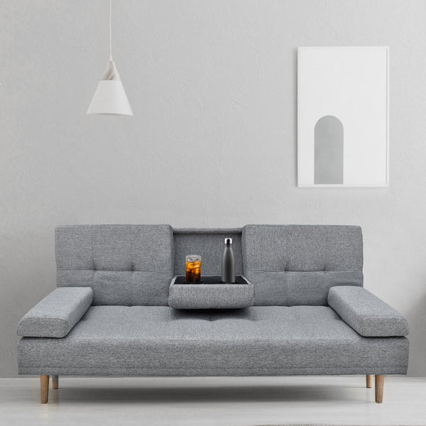 Casa Decor Mendoza 2 In 1 Sofa Bed Couch Grey Pull Down Cupholder 3 Seats Futon Sofas Armchairs & Couches