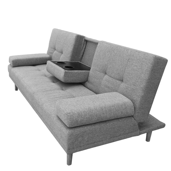 Casa Decor Mendoza 2 In 1 Sofa Bed Couch Grey Pull Down Cupholder 3 Seats Futon Sofas Armchairs & Couches