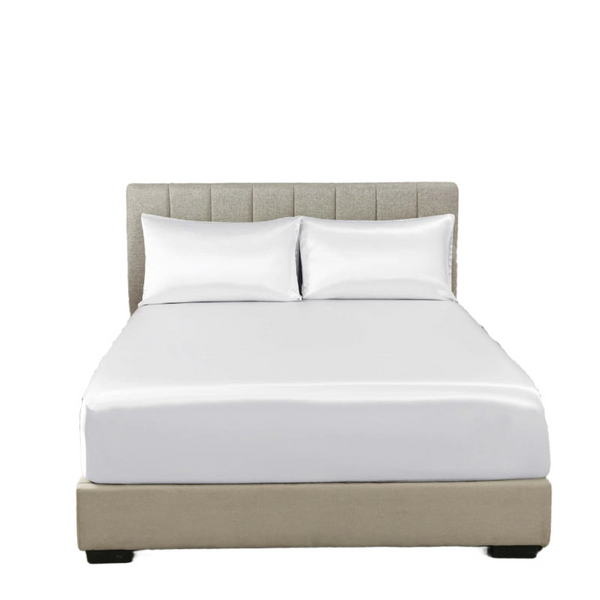 Royal Comfort Satin Sheet Set 3 Piece Fitted Pillowcase Soft Queen White Pillow Cases