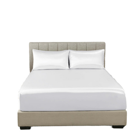 Royal Comfort Satin Sheet Set 3 Piece Fitted Pillowcase Soft King White Pillow Cases