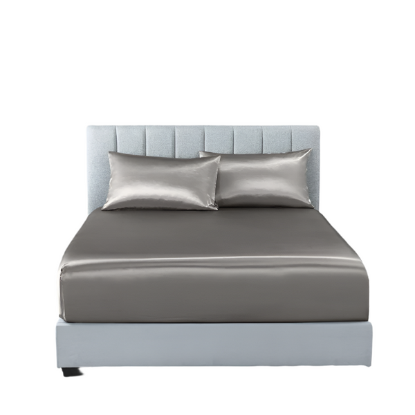 Royal Comfort Satin Sheet Set 3 Piece Fitted Pillowcase Soft Queen Charcoal Sheets