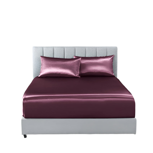 Royal Comfort Satin Sheet Set 3 Piece Fitted Pillowcase Soft King Malaga Wine Sheets