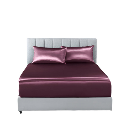 Royal Comfort Satin Sheet Set 3 Piece Fitted Pillowcase Soft King Malaga Wine Sheets