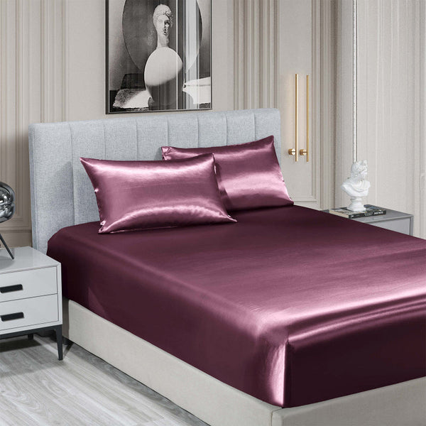 Royal Comfort Satin Sheet Set 3 Piece Fitted Pillowcase Soft King Malaga Wine Sheets