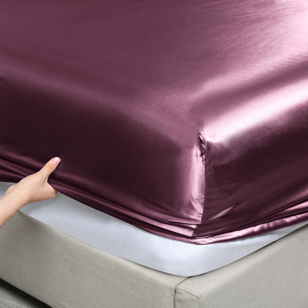 Royal Comfort Satin Sheet Set 3 Piece Fitted Pillowcase Soft King Malaga Wine Sheets