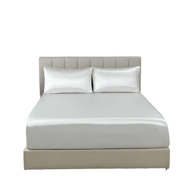 Royal Comfort Satin Sheet Set 3 Piece Fitted Pillowcase Soft King Silver Pillow Cases