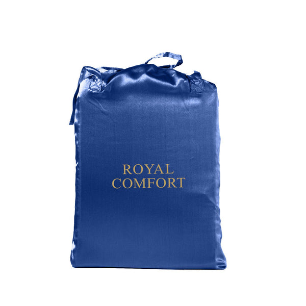 Royal Comfort Satin Sheet Set 3 Piece Fitted Pillowcase Soft King Navy Blue Pillow Cases