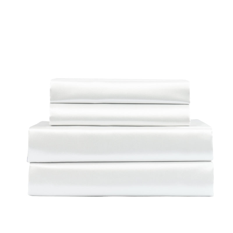 Royal Comfort Satin Sheet Set 4 Piece Fitted Flat Pillowcases King White Pillow Cases