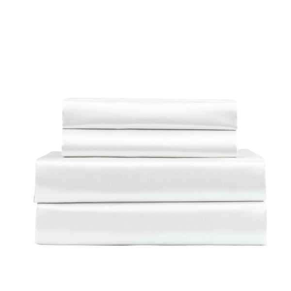 Royal Comfort Satin Sheet Set 4 Piece Fitted Flat Pillowcases King White Pillow Cases