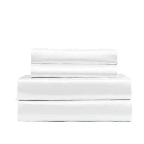 Royal Comfort Satin Sheet Set 4 Piece Fitted Flat Pillowcases King White Pillow Cases