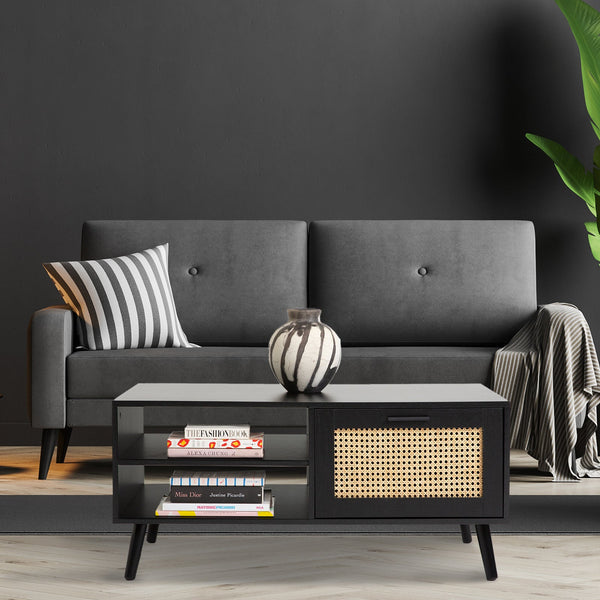 Casa Decor Tulum Rattan Coffee Table Storage Drawer Furniture Wooden Black Coffee Tables