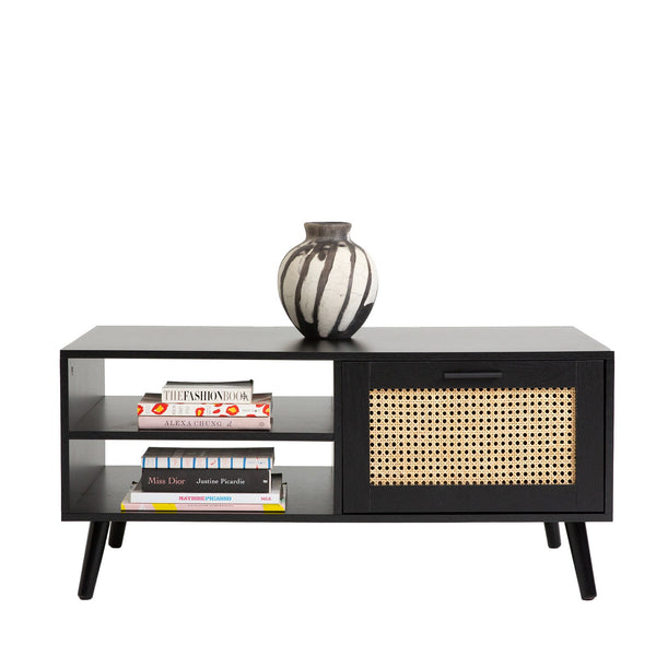 Casa Decor Tulum Rattan Coffee Table Storage Drawer Furniture Wooden Black Coffee Tables