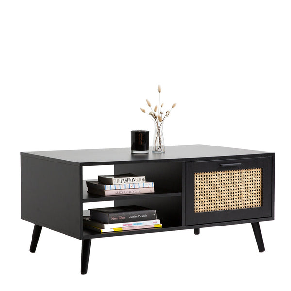 Casa Decor Tulum Rattan Coffee Table Storage Drawer Furniture Wooden Black Coffee Tables