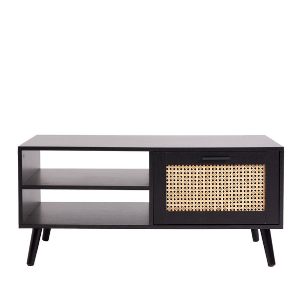 Casa Decor Tulum Rattan Coffee Table Storage Drawer Furniture Wooden Black Coffee Tables